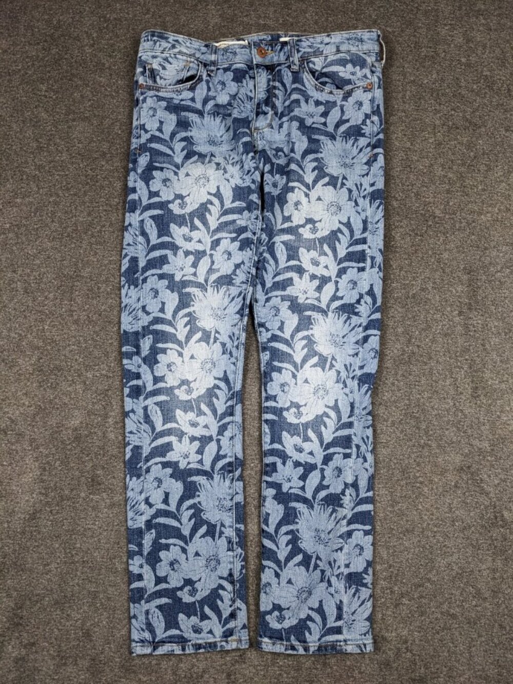 Pilcro and the Letterpress Womens 27 (31x28) Blue Floral Slim Boyfriend Jeans